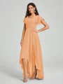 A-line/Princess Straps Asymmetrical Short Sleeves Chiffon Bridesmaid Dress