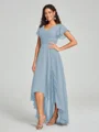 A-line/Princess Straps Asymmetrical Short Sleeves Chiffon Bridesmaid Dress