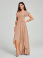 A-line/Princess Straps Asymmetrical Short Sleeves Chiffon Bridesmaid Dress
