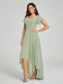A-line/Princess Straps Asymmetrical Short Sleeves Chiffon Bridesmaid Dress