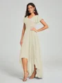 A-line/Princess Straps Asymmetrical Short Sleeves Chiffon Bridesmaid Dress
