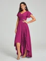 A-line/Princess Straps Asymmetrical Short Sleeves Chiffon Bridesmaid Dress