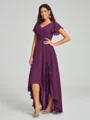 A-line/Princess Straps Asymmetrical Short Sleeves Chiffon Bridesmaid Dress