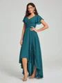 A-line/Princess Straps Asymmetrical Short Sleeves Chiffon Bridesmaid Dress