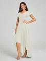 A-line/Princess Straps Asymmetrical Short Sleeves Chiffon Bridesmaid Dress