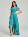 A-line/Princess Straps Asymmetrical Short Sleeves Chiffon Bridesmaid Dress