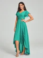 A-line/Princess Straps Asymmetrical Short Sleeves Chiffon Bridesmaid Dress