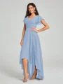 A-line/Princess Straps Asymmetrical Short Sleeves Chiffon Bridesmaid Dress