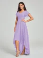 A-line/Princess Straps Asymmetrical Short Sleeves Chiffon Bridesmaid Dress