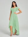 A-line/Princess Straps Asymmetrical Short Sleeves Chiffon Bridesmaid Dress