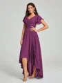 A-line/Princess Straps Asymmetrical Short Sleeves Chiffon Bridesmaid Dress