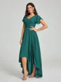 A-line/Princess Straps Asymmetrical Short Sleeves Chiffon Bridesmaid Dress