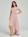 A-line/Princess Straps Asymmetrical Short Sleeves Chiffon Bridesmaid Dress