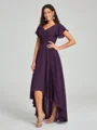 A-line/Princess Straps Asymmetrical Short Sleeves Chiffon Bridesmaid Dress