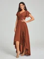 A-line/Princess Straps Asymmetrical Short Sleeves Chiffon Bridesmaid Dress