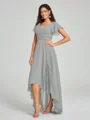 A-line/Princess Straps Asymmetrical Short Sleeves Chiffon Bridesmaid Dress