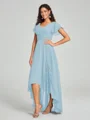 A-line/Princess Straps Asymmetrical Short Sleeves Chiffon Bridesmaid Dress