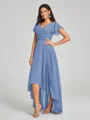 A-line/Princess Straps Asymmetrical Short Sleeves Chiffon Bridesmaid Dress