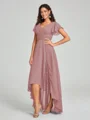 A-line/Princess Straps Asymmetrical Short Sleeves Chiffon Bridesmaid Dress