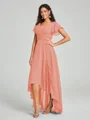 A-line/Princess Straps Asymmetrical Short Sleeves Chiffon Bridesmaid Dress