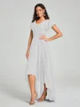 A-line/Princess Straps Asymmetrical Short Sleeves Chiffon Bridesmaid Dress