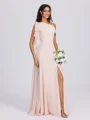 A-line Bow Floor-Length Chiffon Bridesmaid Dress