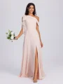 A-line Bow Floor-Length Chiffon Bridesmaid Dress