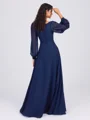 A-line Scoop Long Sleeves Sash/Ribbon/Belt Floor-Length Chiffon Bridesmaid Dress