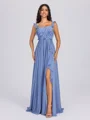 A-line Straps Ruffles Floor-Length Chiffon Bridesmaid Dress