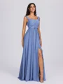 A-line Straps Ruffles Floor-Length Chiffon Bridesmaid Dress