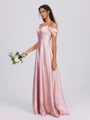 A-line Cold Shoulder Pleated Floor-Length Silk Like Satin Bridesmaid Dress