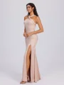 Sheath Halter Pleated Floor-Length Charmeuse Bridesmaid Dress