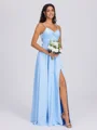 A-line V-neck Pleated Floor-Length Charmeuse Bridesmaid Dress