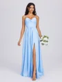 A-line V-neck Pleated Floor-Length Charmeuse Bridesmaid Dress