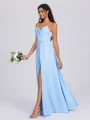 A-line V-neck Pleated Floor-Length Charmeuse Bridesmaid Dress
