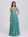 A-line Cold Shoulder Pleated Floor-Length Chiffon Bridesmaid Dress
