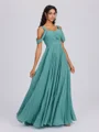A-line Cold Shoulder Pleated Floor-Length Chiffon Bridesmaid Dress