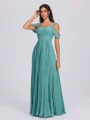 A-line Cold Shoulder Pleated Floor-Length Chiffon Bridesmaid Dress