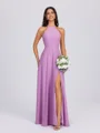A-line Halter Floor-Length Chiffon Bridesmaid Dress