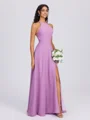 A-line Halter Floor-Length Chiffon Bridesmaid Dress