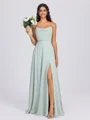 A-line Spaghetti Straps Floor-Length Chiffon Bridesmaid Dress
