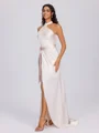 Sheath Halter Sash/Ribbon/Belt Sweep Train Silk Like Satin Bridesmaid Dress
