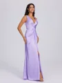 Sheath V-neck Pleated Floor-Length Silk Like Satin Bridesmaid Dress
