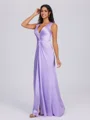 Sheath V-neck Pleated Floor-Length Silk Like Satin Bridesmaid Dress