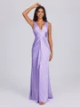 Sheath V-neck Pleated Floor-Length Silk Like Satin Bridesmaid Dress
