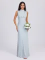 Sheath High Neck Pleated Floor-Length Bridesmaid Dress