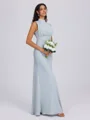Sheath High Neck Pleated Floor-Length Bridesmaid Dress