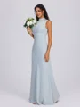 Sheath High Neck Pleated Floor-Length Bridesmaid Dress