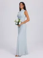 Sheath High Neck Pleated Floor-Length Bridesmaid Dress