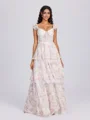 A-line Square Cascading Ruffles Floor-Length Corset Bridesmaid Dress
